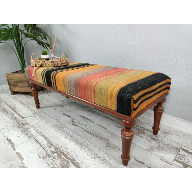 Striped Kilim Rug Upholstered Bench Chairish