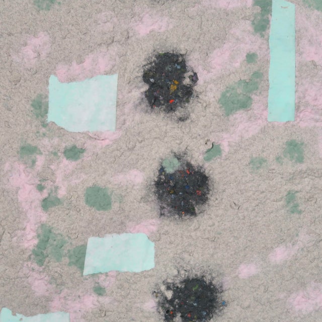 Contemporary Abstract Fiber Base Mixed Media Painting With Geometric Forms in Soft Pink, Mint, and Black by Casey R Klein For Sale - Image 13 of 17