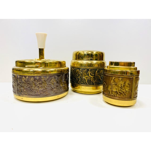 Vintage Rotary Ashtray, Cigarette Dispenser and Lighter with Brass Decoration by Erhard & Söhne, 1960s, Set of 3 For Sale - Image 18 of 18