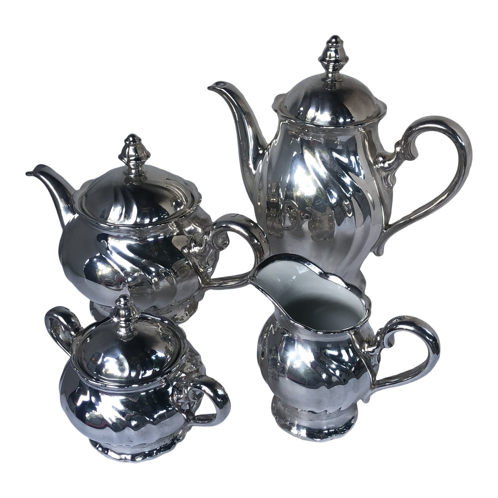 (値下げ)Silver Plated Tea & Coffee Set Silver Plated Princess 4 Pcs Tea & Coffee Set W/footed