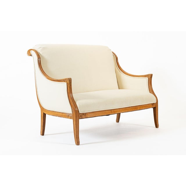 Antique French Art Deco Two-Seat Loveseat Sofa Cream Upholstery 1940s For Sale - Image 12 of 12