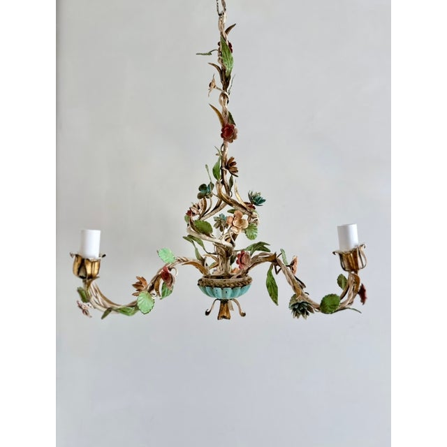 1950s Italian Florentine Tole Chandelier, 1950s For Sale - Image 5 of 18