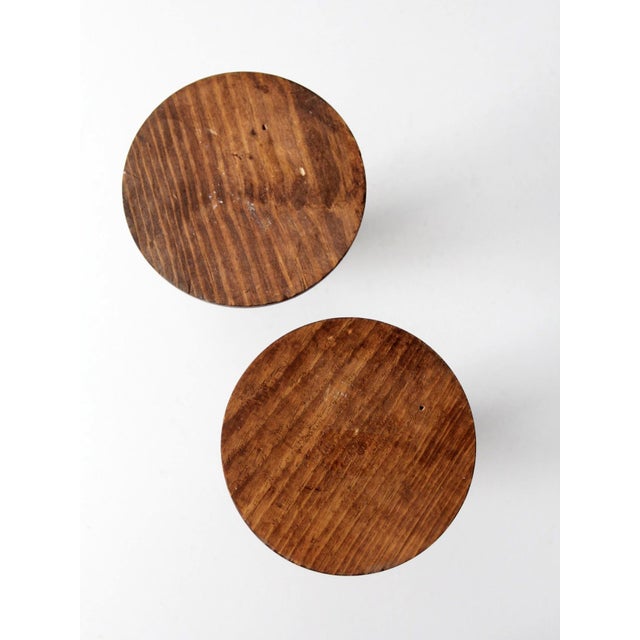 Vintage Turned Wood Candlestick Holders Pair For Sale - Image 6 of 8