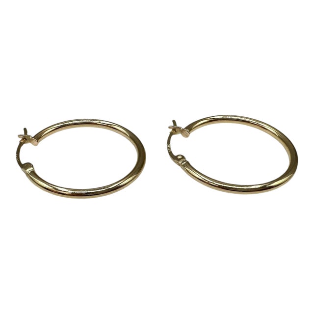 Tube Hoop Earrings 14kt Yellow Gold 24.9mm 2.1mm 1.8g Hollow New, Pair For Sale