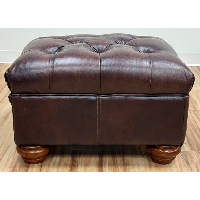 Vintage Tufted Leather Writers Chair With Ottoman For Sale - Image 9 of 18