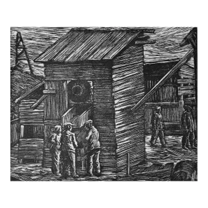 "Concrete Mixer, Moscow": Early 20th C. Woodcut Engraving by Albert Abramovitz, 1935