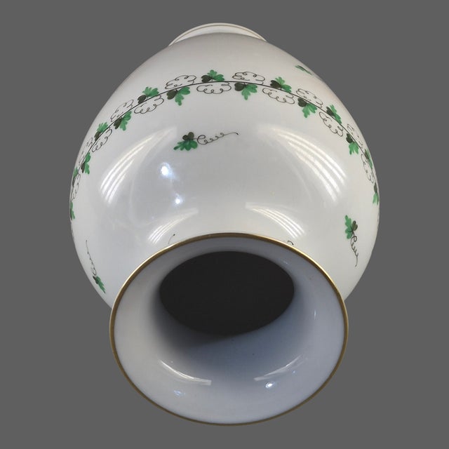 Green Vintage Fine Porcelain Hand Painted Herend Hungary Vase 9.5'' High For Sale - Image 8 of 9