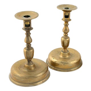 18th Century Dutch Brass Candlesticks - A Pair For Sale