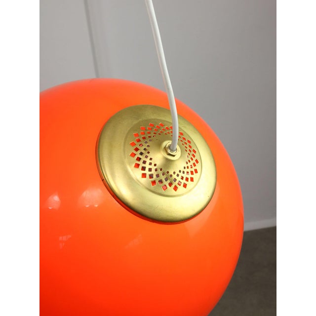 Italian Space Age Orange Acrylic Glass and Brass Pendant Lamp, 1970s For Sale - Image 10 of 16