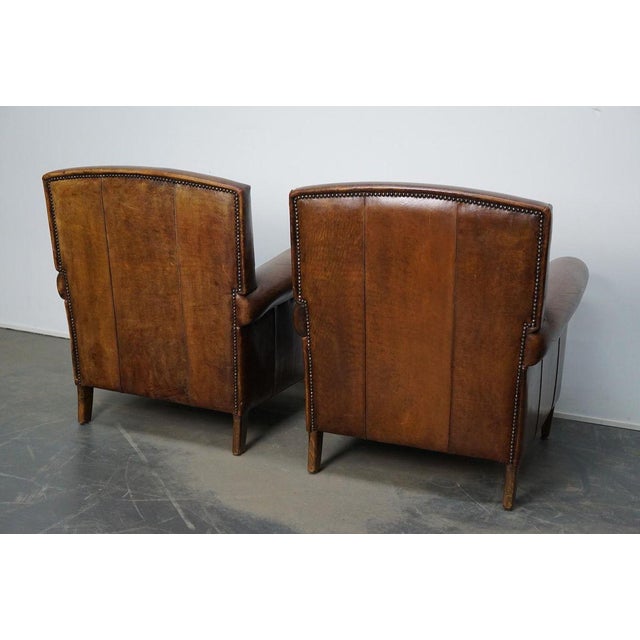 Vintage Dutch Cognac Leather Club Chairs, Set of 2 For Sale - Image 17 of 18
