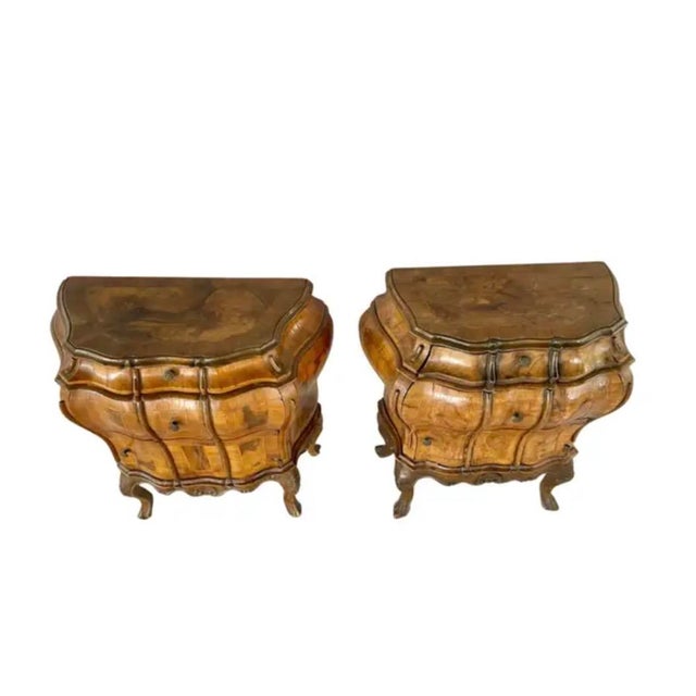 Brown Italian Rococo Style Walnut Commodes, a Pair For Sale - Image 8 of 8