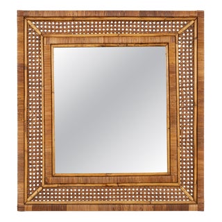 Mid-Century Modern Rattan and Wicker Wall Mirror, Italy, 1960s For Sale