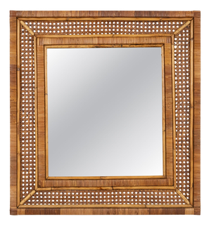 Mid-Century Modern Rattan and Wicker Wall Mirror, Italy, 1960s