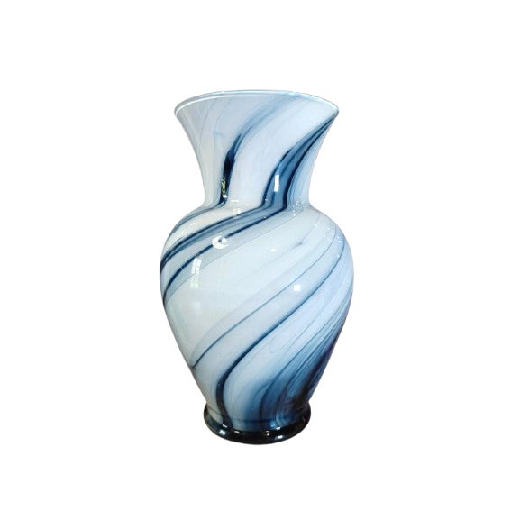 Mid-Century Modern Vintage Murano Style Blue and White Swirled Blown Glass Vase For Sale - Image 3 of 3