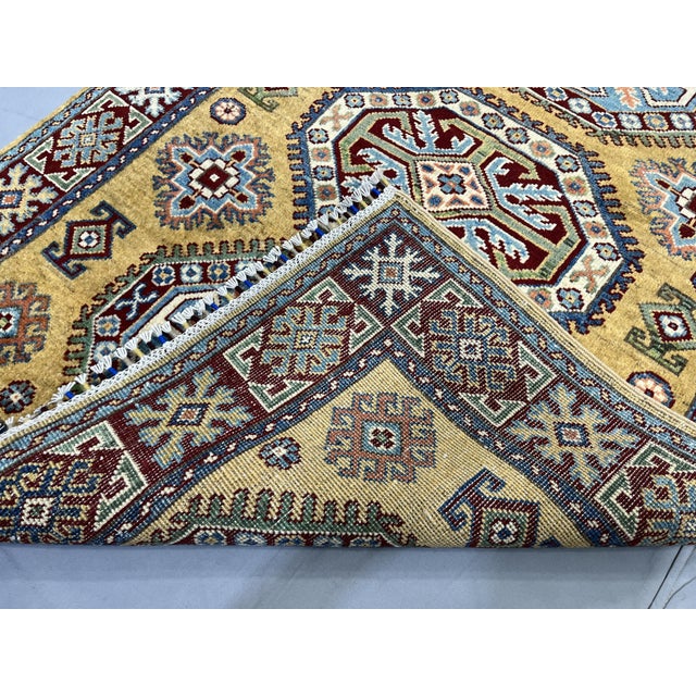 Gold Kazak Wool Rug With Three Medallions, 3'6" X 4'9" For Sale - Image 16 of 16