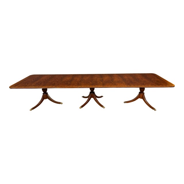 Large 14 Ft. Traditional Multi-Banded Mahogany Dining/Banquet Table by Leighton Hall - Showroom Sample For Sale