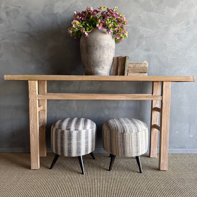 Size 17″ x 18″ h / Leg H 6.5″ These vintage Turkish rug ottomans brings warmth, texture, and soul into your home. Made...