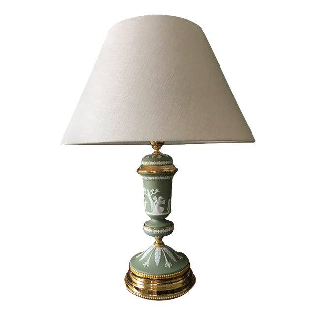 Postmodern Green Porcelain and Brass Table Lamp, Italy, 1970s For Sale