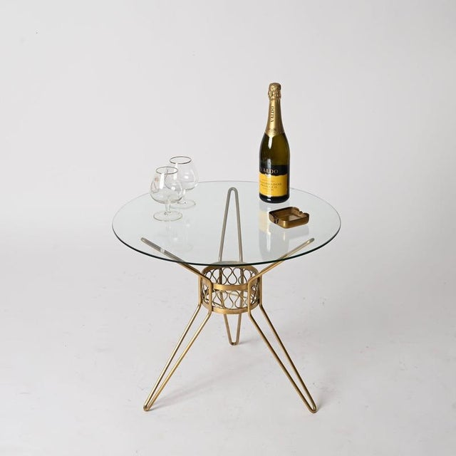 1950s Round Curved Brass and Crystal Side Table by Gio Ponti, Italy, 1950s For Sale - Image 5 of 12