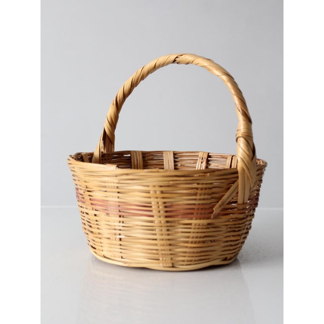 Wood Vintage Woven Gathering Basket With Handle For Sale - Image 7 of 12