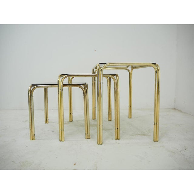 Mid-Century Brass & Smoked Glass Nesting Tables, 1970s, Set of 3 For Sale - Image 10 of 14