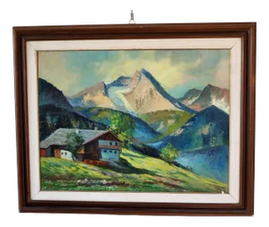 Piero Leo, Mountain Landscape, 1974, Oil on Faesitis