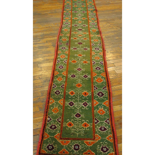 Antique Indian Agra rug. Size: 1'10" x 10'9". Antique Agra Hallway Runner Wool Green Rug, Circa Date: 1930s. This...
