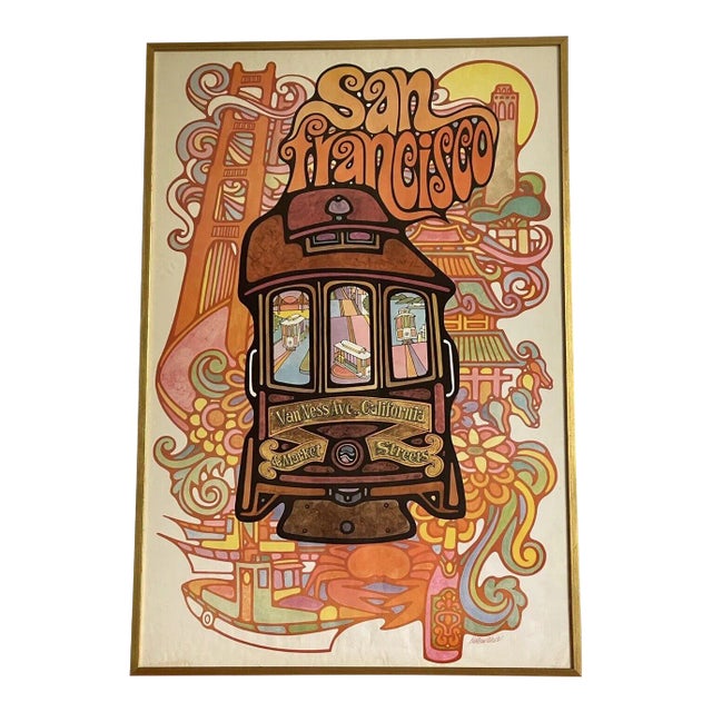 1960s San Francisco Market Street Trolley Poster John Lichtenwalner Psychedelic For Sale