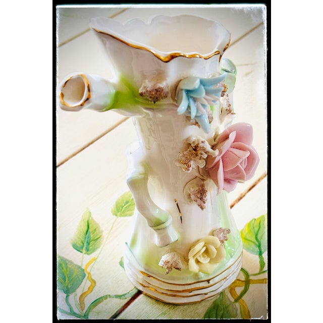 Mid-Century Modern Vintage Vase Multi-Spout Heirloom 3-D Flowers For Sale - Image 3 of 10