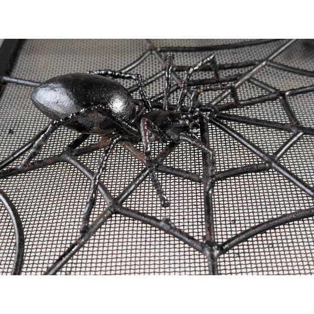 Wrought Iron Spark Fender with Spider Sculpture, 1970s For Sale - Image 9 of 18