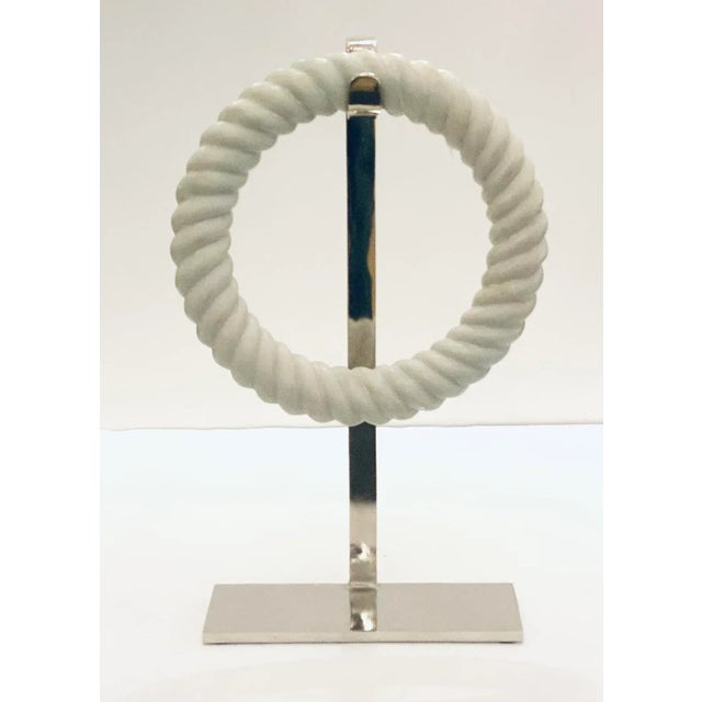 2020s Large Modern Carved White Marble Ring Sculpture For Sale - Image 5 of 5