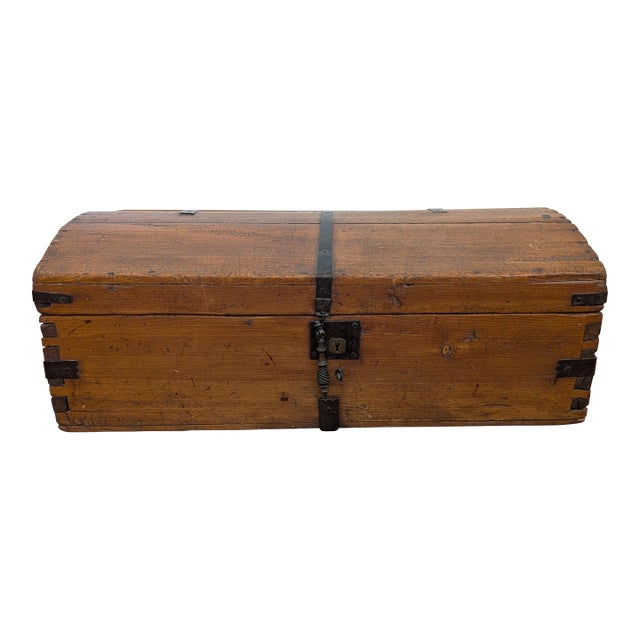Antique 19th Century Handcrafted Wood and Iron Chest Trunk For Sale