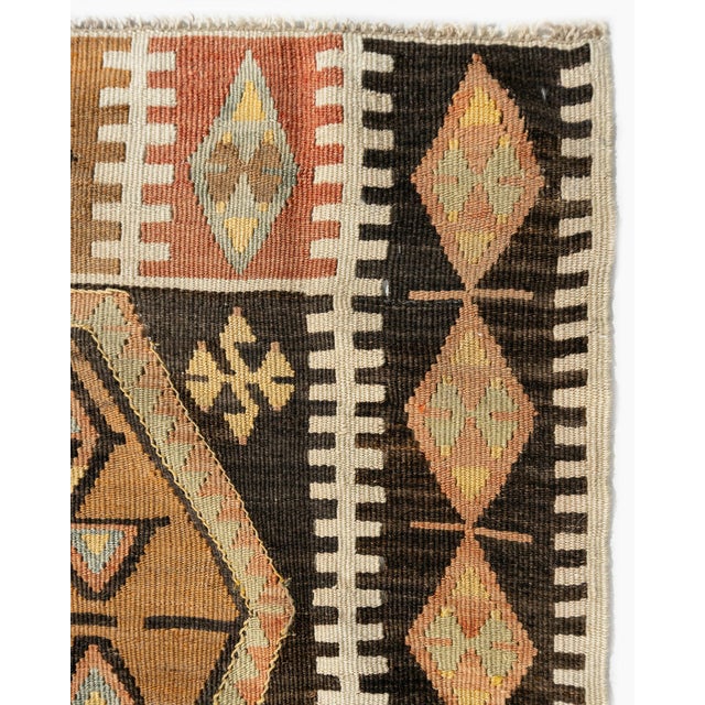 Contemporary Vintage Circa 1940 Soft Terracotta Turkish Kars Kilim Rug Runner 4'1 X 11'8 For Sale - Image 3 of 11