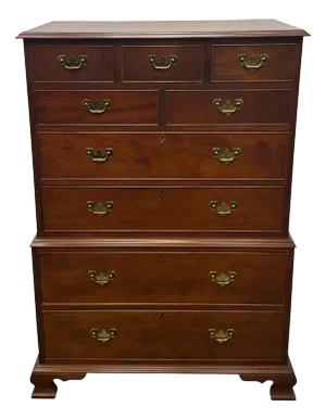 Vintage Craftique Chippendale Style Solid Mahogany Chest on Chest of Drawers