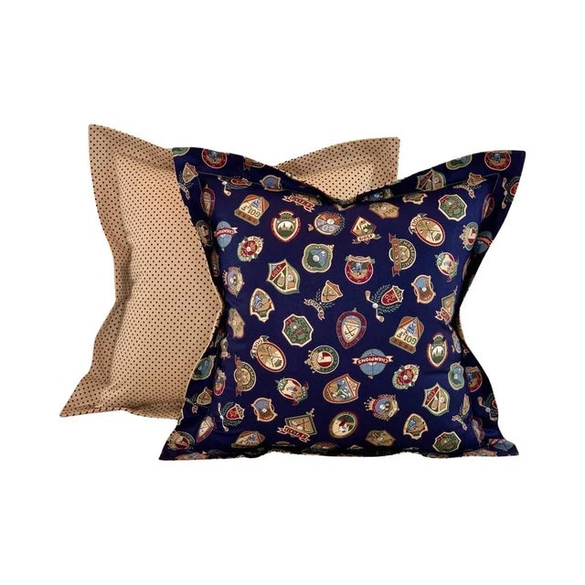 Designer Vicki Payne Free Spirit Taupe Brown & Navy Blue Polka Dot Pillow Covers- 3 Pc Set For Sale In Jacksonville, FL - Image 6 of 7