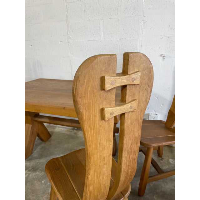 De Puydt Oak Brutalist Primitive Dining Chairs and Table Set For Sale - Image 9 of 12