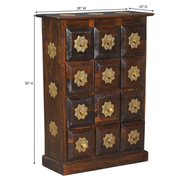 1990s 1990s Solid Wood Narrow Chest of Drawers With Brass Accents For Sale - Image 5 of 5