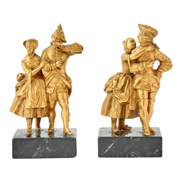 18th Century Pair of French Gilt-Bronze Figural Groups of Courting Couples For Sale