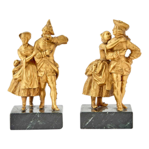 18th Century Pair of French Gilt-Bronze Figural Groups of Courting Couples