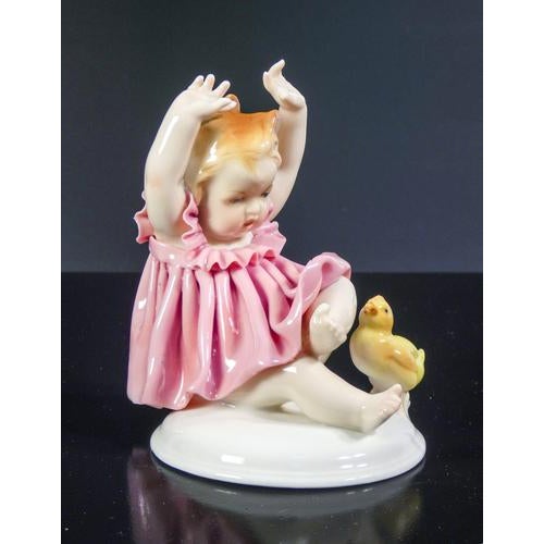 Porcelain Little Girl and Chick Sculpture, Germany For Sale - Image 15 of 18