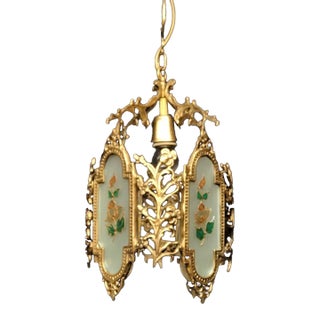 Vintage Chandelier Solid Brass Floral Figures From 1969s For Sale