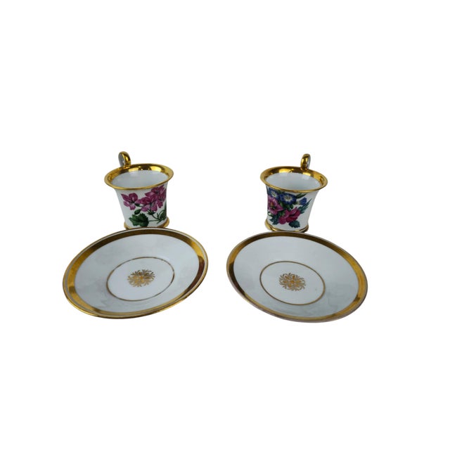 Biedermeier Cups with Gilt Decorations and Floral Painting, Set of 4 For Sale - Image 4 of 8
