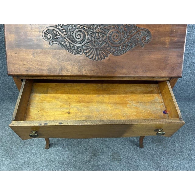 Brown Antique 19th Century French Secretary Desk | Hand-Carved Solid Wood Writing Desk For Sale - Image 8 of 8
