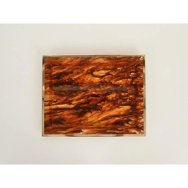 1970s Rectangular Tortoiseshell Effect Acrylic Glass and Brass Serving Tray from Dior, Italy, 1970s For Sale - Image 5 of 14