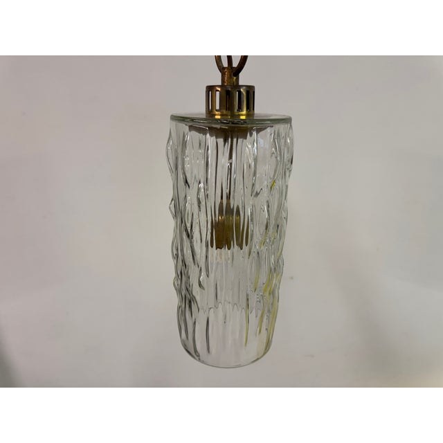 Vintage Ice Glass and Brass Pendant, 1960s For Sale - Image 6 of 11