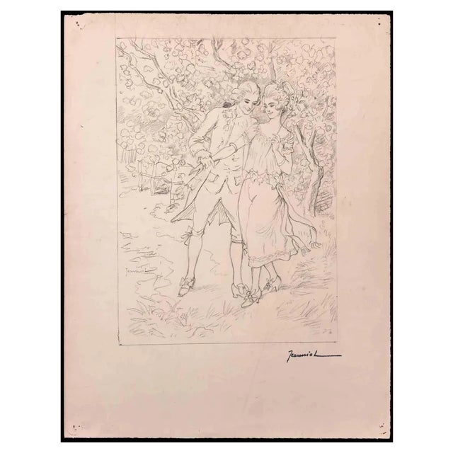 Pierre Georges Jeanniot, Young Love, Original Drawing, Early 20th-Century For Sale