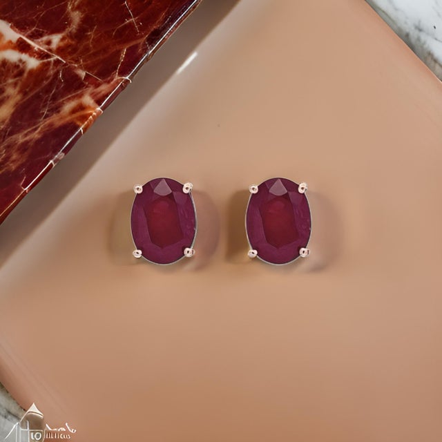 Natural Ruby Stud Earrings 14k White Gold 3.0 TCW Certified For Sale - Image 9 of 10