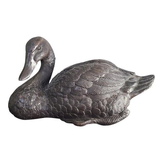Antique 1920's Patinated Bronze Sculpture of a Seated Duck For Sale