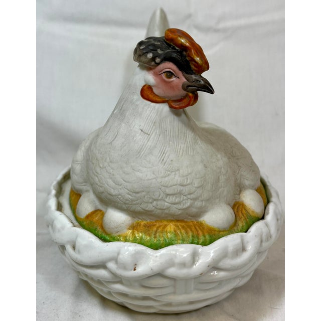 Ceramic Antique 19th Century Staffordshire Porcelain Hen on a Basketweave Nest From England For Sale - Image 7 of 12