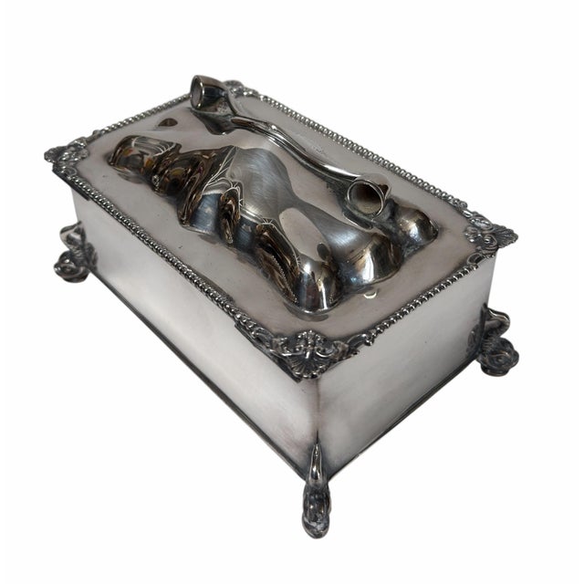 American Antique Silver Smoking Pipe Tobacco Box or Humidor W Dolphin Feet For Sale - Image 3 of 7